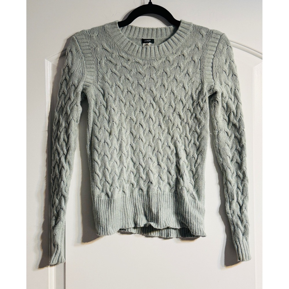 J.Crew Cable Knit Sweater Women XXS Sage Green Wool Angora